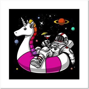 Space Astronaut Riding Unicorn Float Posters and Art